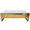 Table basse design avec 2 tiroirs acier inoxydable gold plateau en verre ou marbre rectangulaire ADOS