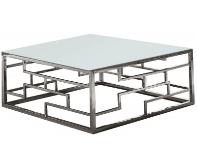 Table basse design acier inoxydable plateau avec marbre ou en verre carre BELLAGIO