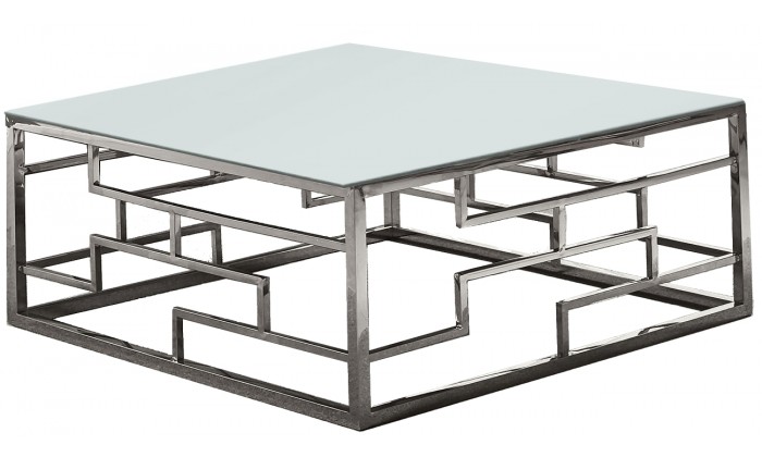 Table basse design acier inoxydable plateau avec marbre ou en verre carre BELLAGIO