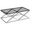 Table basse design acier inoxydable silver plateau en verre carre IDEA