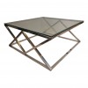 Table basse design acier inoxydable silver plateau en verre carre IDEA