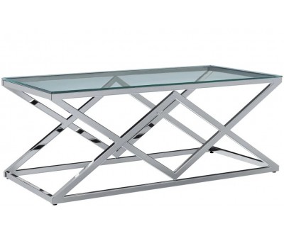 Table basse design acier inoxydable silver plateau en verre carre IDEA