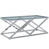 Table basse design acier inoxydable silver plateau en verre carre IDEA