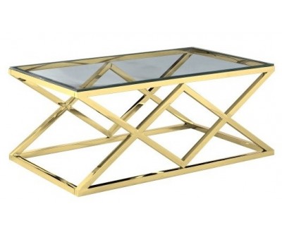 Table basse design acier inoxydable gold plateau en verre carre IDEA