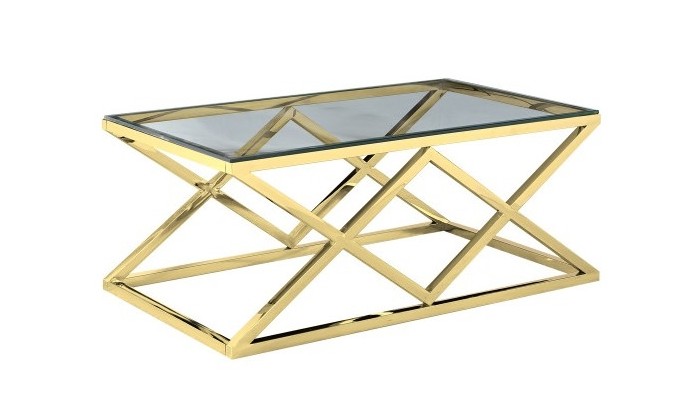 Table basse design acier inoxydable gold plateau en verre carre IDEA