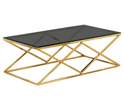 Table basse design acier inoxydable gold plateau en verre rectangulaire IDEA