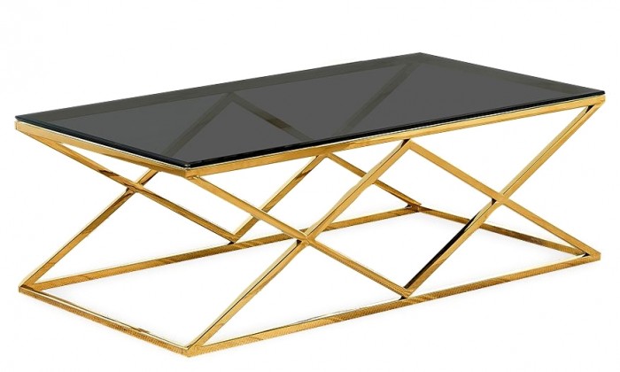 Table basse design acier inoxydable gold plateau en verre rectangulaire IDEA