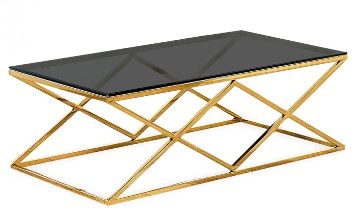 Table basse design acier inoxydable gold plateau en verre rectangulaire IDEA