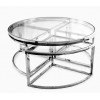 Set de table basse design 5 pices acier inoxydable silver rond  Ø100 plateau en verre au choix PODAVI