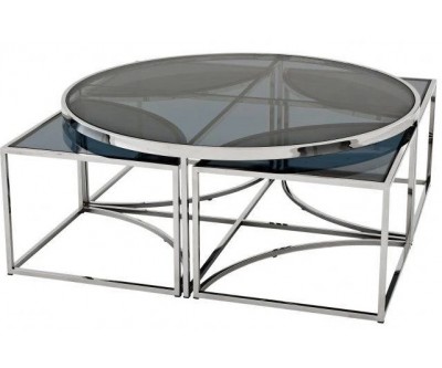 Set de table basse design 5 pices acier inoxydable silver rond  Ø100 plateau en verre au choix PODAVI