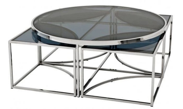 Set de table basse design 5 pices acier inoxydable silver rond  Ø100 plateau en verre au choix PODAVI