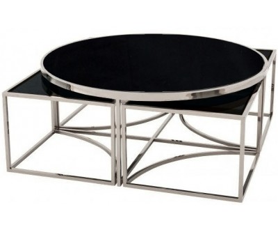 Set de table basse design 5 pieces acier inoxydable silver rond  Ø100 plateau en verre au choix PODAVI