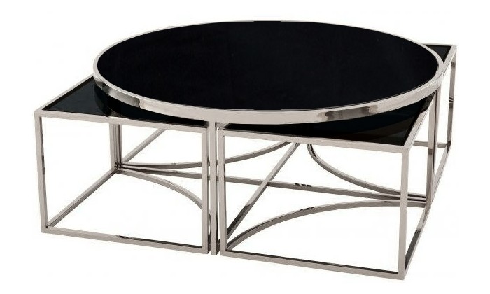 Set de table basse design 5 pieces acier inoxydable silver rond  Ø100 plateau en verre au choix PODAVI