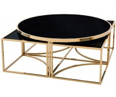 Set de table basse design 5 pieces acier inoxydable gold rond  Ø100 plateau en verre au choix PODAVI