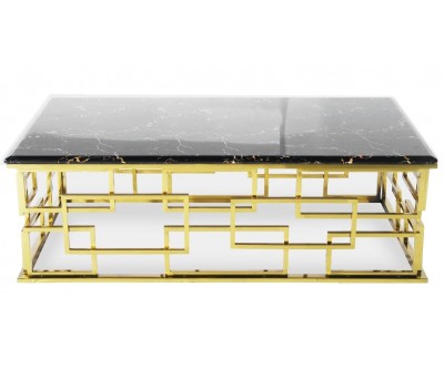 Table basse design acier inoxydable gold plateau avec marbre ou en verre rec. BELLAGIO