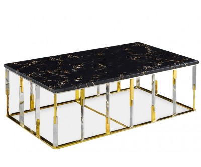 Table basse design acier inoxydable gold plateau avec marbre ou en verre rec. ROBERTO