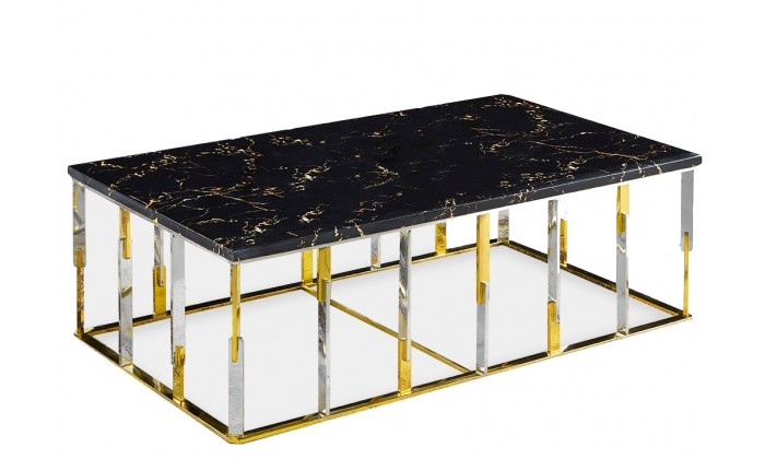 Table basse design acier inoxydable gold plateau avec marbre ou en verre rec. ROBERTO