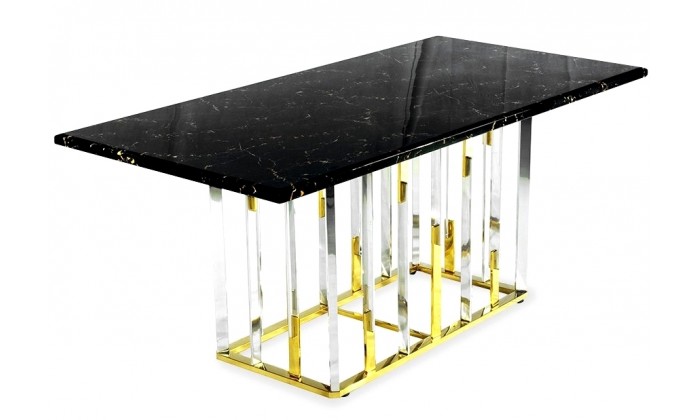 Table de salle à manger ultra design en acier inoxydable gold et plateau au choix ROBERTO
