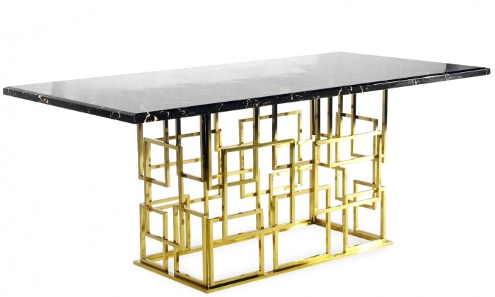 Table de salle à manger ultra design en acier inoxydable poli et plateau au choix  BELLAGIO