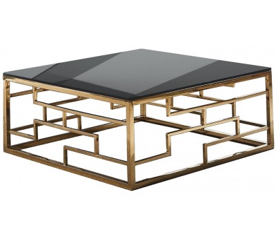 Table basse design acier inoxydable gold plateau avec marbre ou en verre carre BELLAGIO
