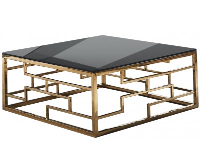 Table basse design acier inoxydable gold plateau avec marbre ou en verre carre BELLAGIO