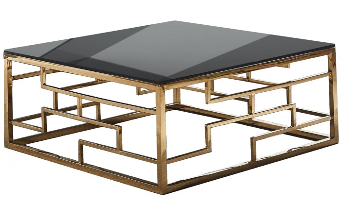 Table basse design acier inoxydable gold plateau avec marbre ou en verre carre BELLAGIO