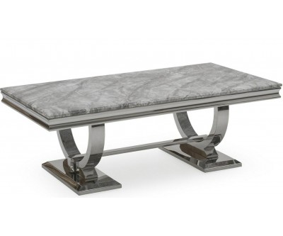 Table basse design acier inoxydable silver plateau avec marbre ou en verre GUCCI