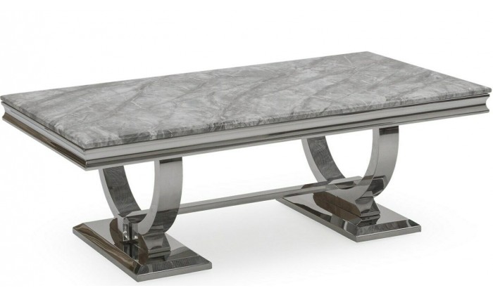 Table basse design acier inoxydable silver plateau avec marbre ou en verre GUCCI