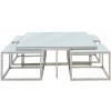 Set de table basse design 5 pieces acier inoxydable silver carre 100cm plateau en verre au choix CASA