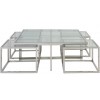 Set de table basse design 5 pieces acier inoxydable silver carre 100cm plateau en verre au choix CASA