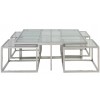 Set de table basse design 5 pieces acier inoxydable silver carre 100cm plateau en verre au choix CASA