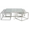 Set de table basse design 5 pieces acier inoxydable silver carre 100cm plateau en verre au choix CASA