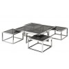 Set de table basse design 5 pieces acier inoxydable silver carre 100cm plateau en verre au choix CASA