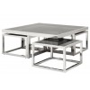 Set de table basse design 5 pieces acier inoxydable silver carre 100cm plateau en verre au choix CASA