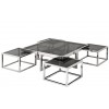 Set de table basse design 5 pieces acier inoxydable silver carre 100cm plateau en verre au choix CASA