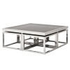 Set de table basse design 5 pieces acier inoxydable silver carre 100cm plateau en verre au choix CASA