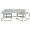 Set de table basse design 5 pieces acier inoxydable silver carre 100cm plateau en verre au choix CASA