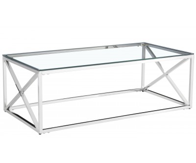 Table basse design acier inoxydable silver plateau en verre rec. ORLANDO