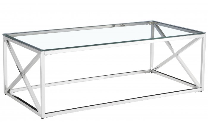 Table basse design acier inoxydable silver plateau en verre rec. ORLANDO