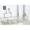 Table basse design acier inoxydable silver plateau en verre rec. ORLANDO