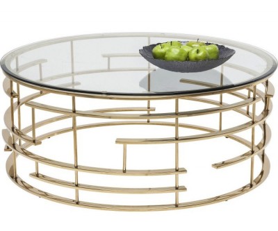 Table basse design acier inoxydable gold rond plateau avec marbre ou en verre au choix REFLUX