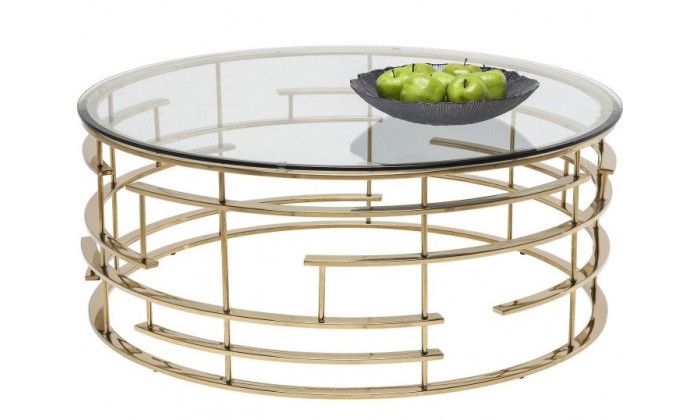 Table basse design acier inoxydable gold rond plateau avec marbre ou en verre au choix REFLUX