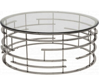 Table basse design acier inoxydable silver rond plateau avec marbre ou en verre au choix REFLUX