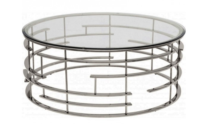 Table basse design acier inoxydable silver rond plateau avec marbre ou en verre au choix REFLUX