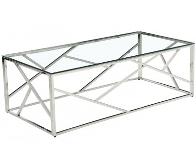 Table basse design acier inoxydable silver plateau en verre rec. MEDISON