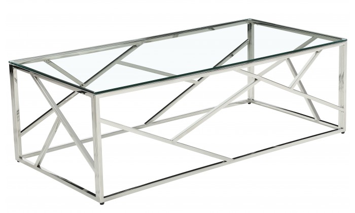 Table basse design acier inoxydable silver plateau en verre rec. MEDISON