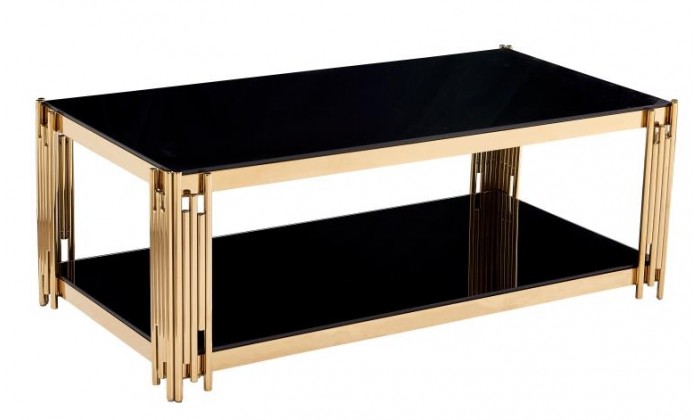 Table basse design acier inoxydable gold plateau en verre rec. CESTA