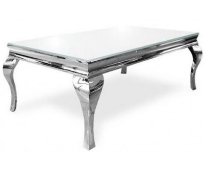 Table basse salon design Acier Argent  Inox/Verre trempé  baroque moderne rectangulaire - Betty POLO