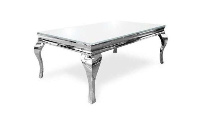 Table basse salon design Acier Argent  Inox/Verre trempé  baroque moderne rectangulaire - Betty POLO