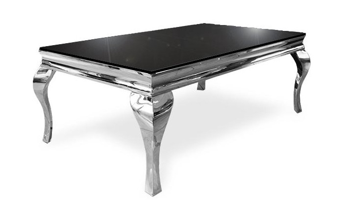 Table basse salon design Acier Argent  Inox/Verre trempé  baroque moderne rectangulaire - Betty POLO